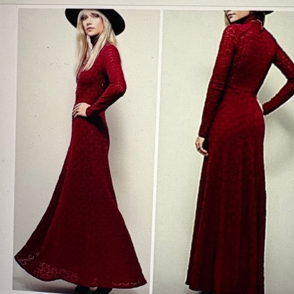 Free People White River Lace Burgundy Maxi Dress L